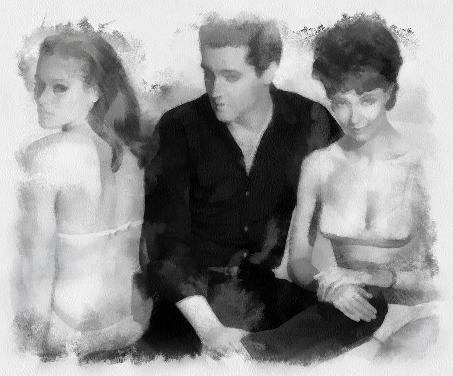 Rock Painting - Elvis Presley with Ursula Andress and Elsa Cardenas in Fun in Acapulco by Esoterica Art Agency