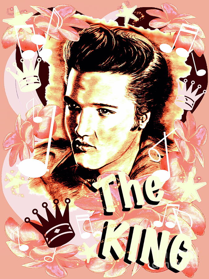 Elvis The King In Salmon Red Mixed Media