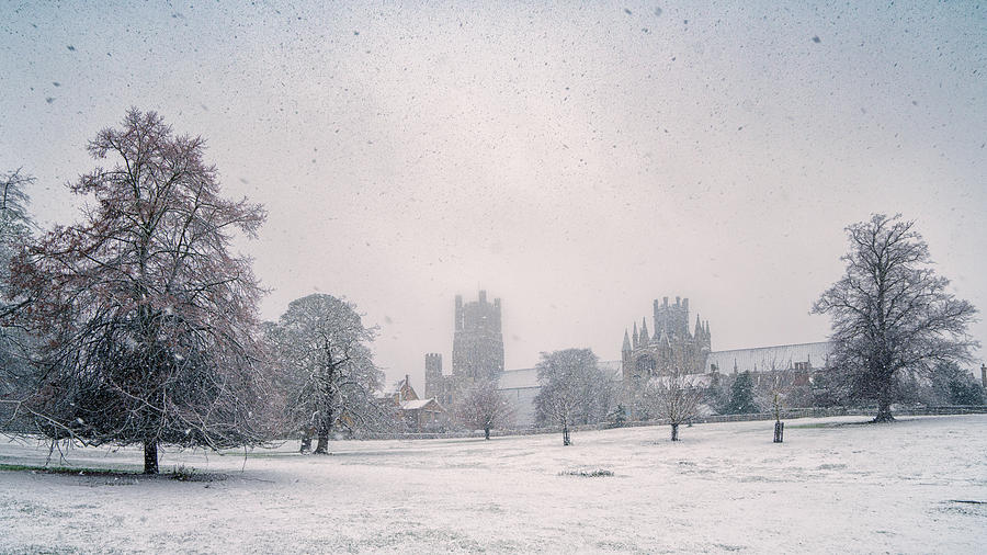 Ely Cathedral snow shower Photograph by James Billings