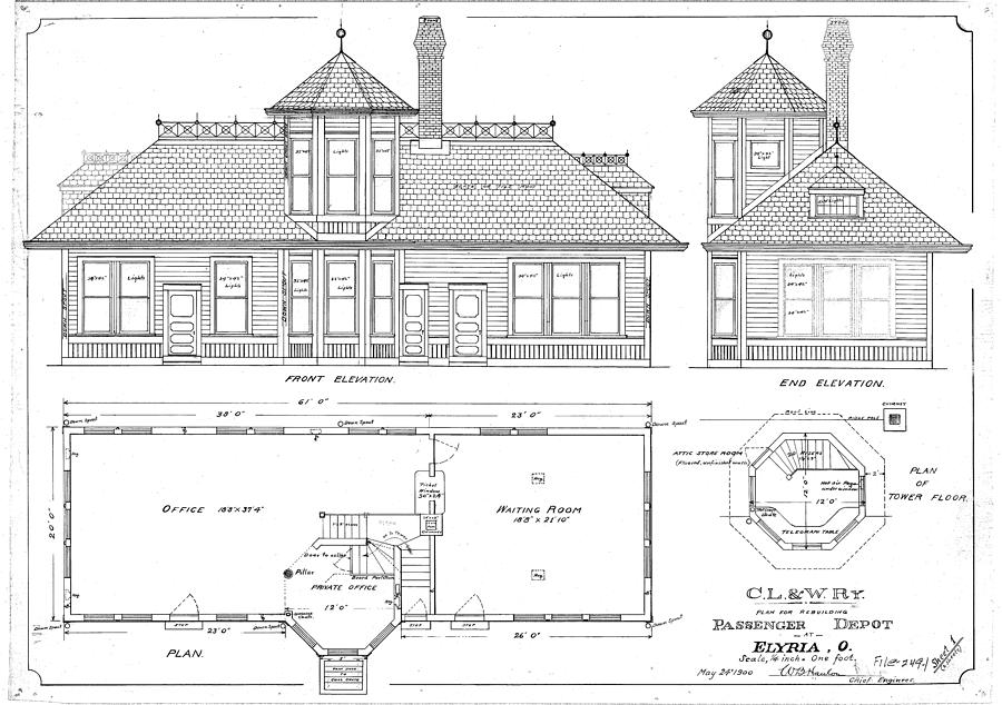 Cleveland Drawing - Elyria, Oh Station by Baltimore and Ohio Railroad Cleveland Drawing - Elyria, Oh Station by Baltimore and Ohio Railroad