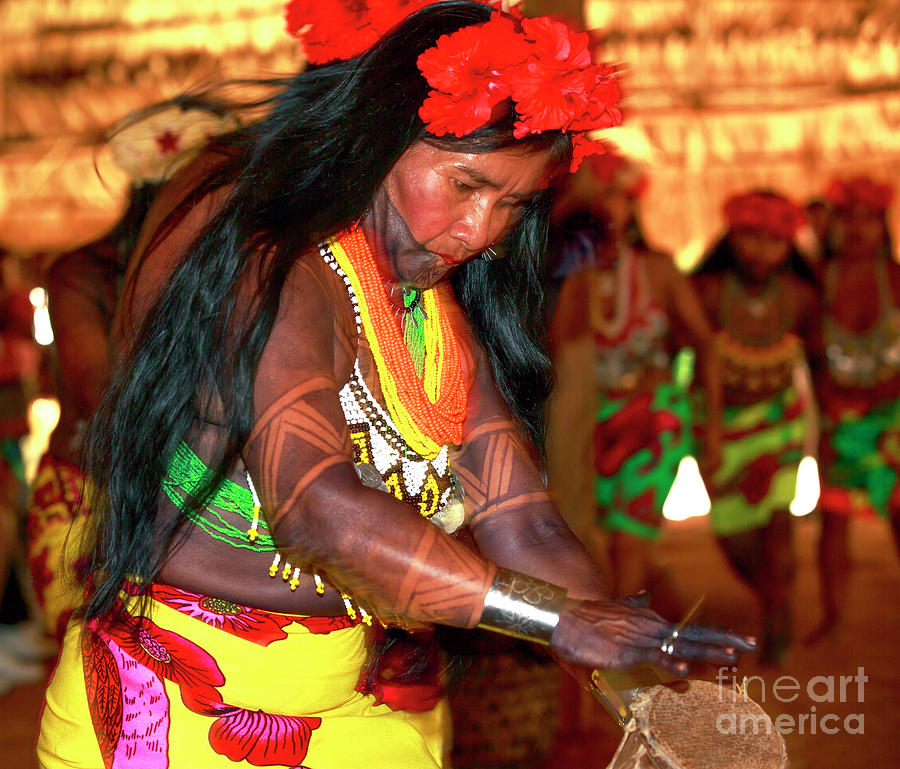 Embera Woman Drums in Panama Photograph by John Rizzuto