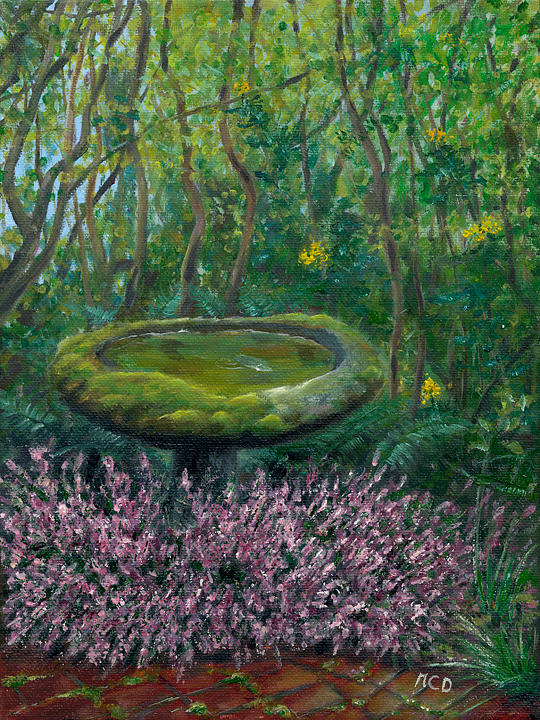 Bird Bath Painting - Embracing Moss by Marie-Claire Dole Bird Bath Painting - Embracing Moss by Marie-Claire Dole
