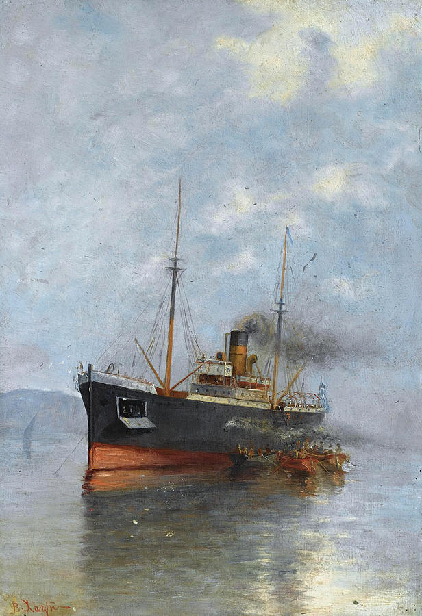 Embraking the Steamship Painting by Vasilios Chatzis