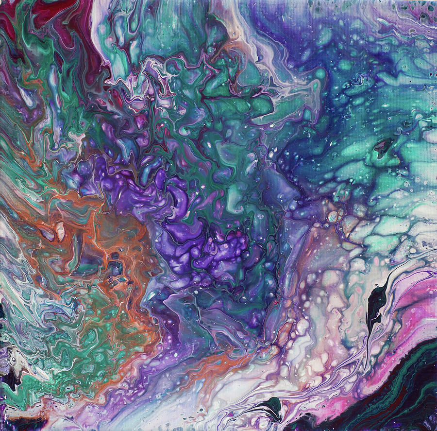 Emerald and Amethyst. Abstract Fluid Acrylic Painting Painting by Jenny Rainbow