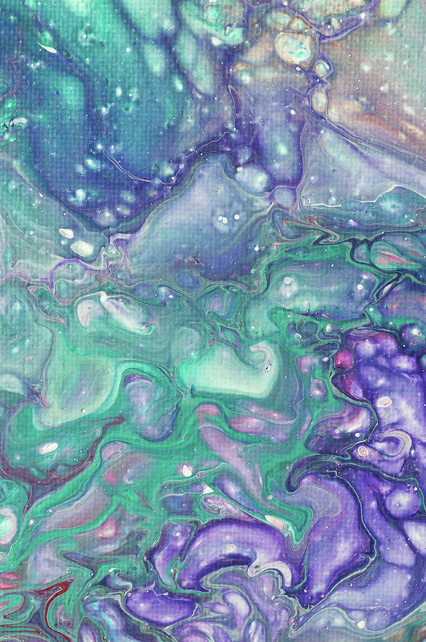Abstract Photograph - Emerald and Amethyst  Fragment 6.  Abstract Fluid Acrylic Painting by Jenny Rainbow
