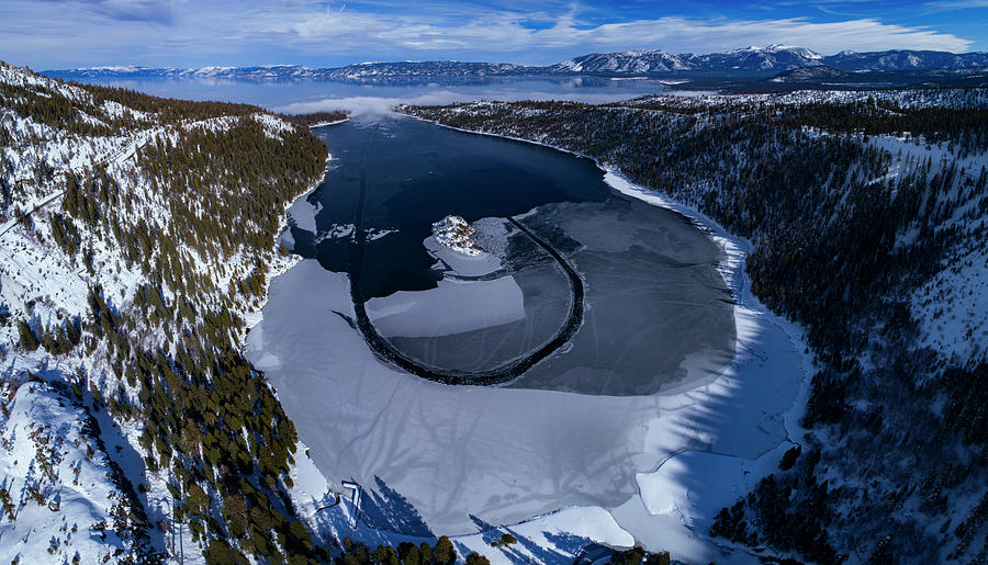 Emerald Bay Ice Aerial Photograph by Brad Scott