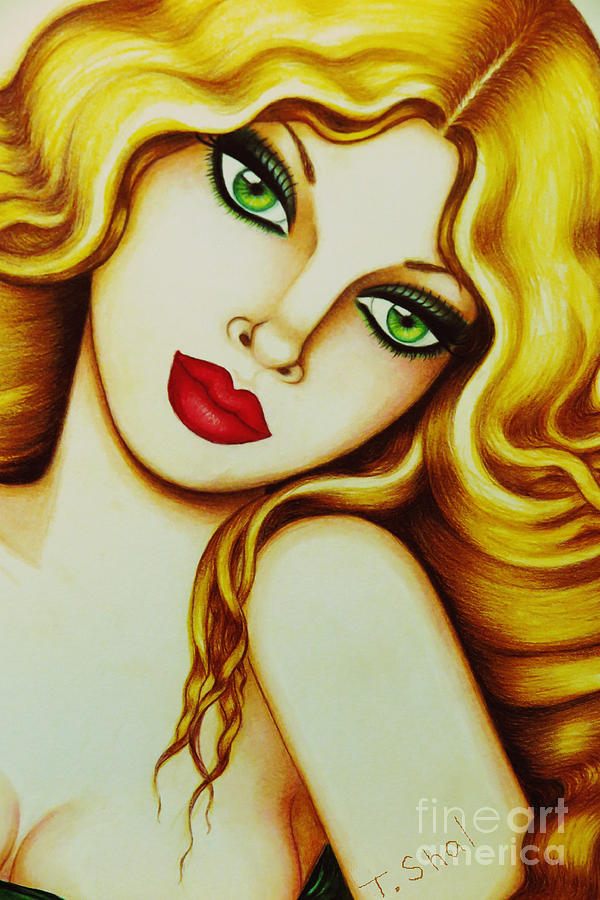 Emerald Eyes 3 Drawing by Tara Shalton
