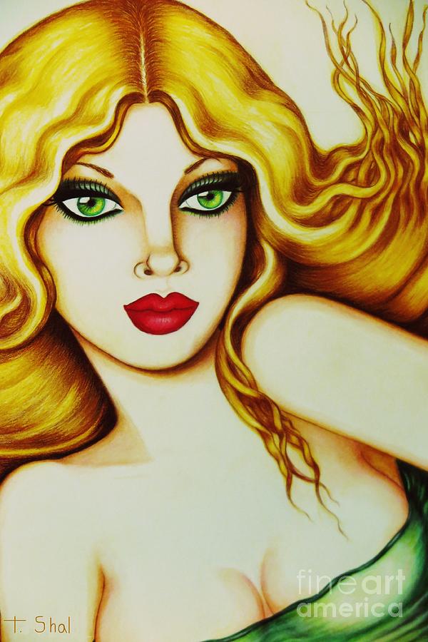 Emerald Eyes 4 Drawing by Tara Shalton