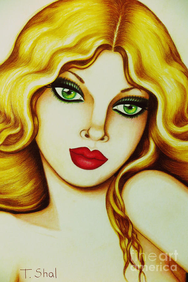 Portrait Drawing - Emerald Eyes 5 by Tara Shalton