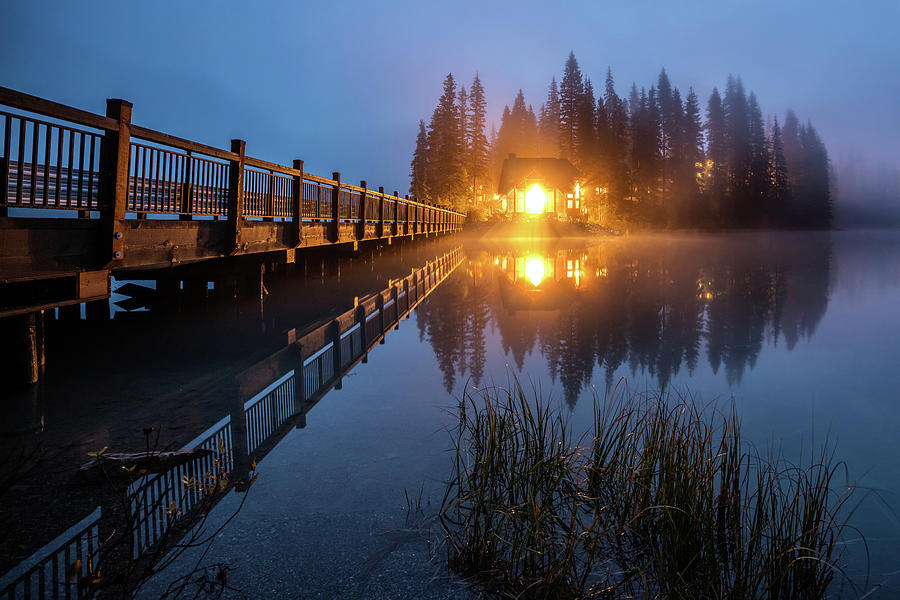Emerald Lake Lodge in the twilight fog Photograph by Pierre Leclerc Photography