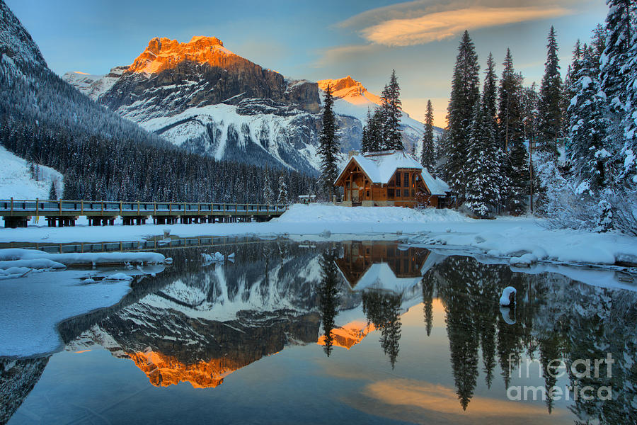 Emerald Lake Winter Alpenglow Photograph by Adam Jewell