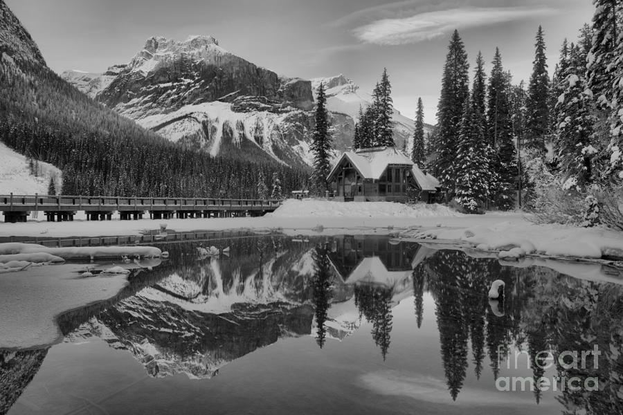 Emerald Lake Winter Alpenglow Black And White Photograph by Adam Jewell