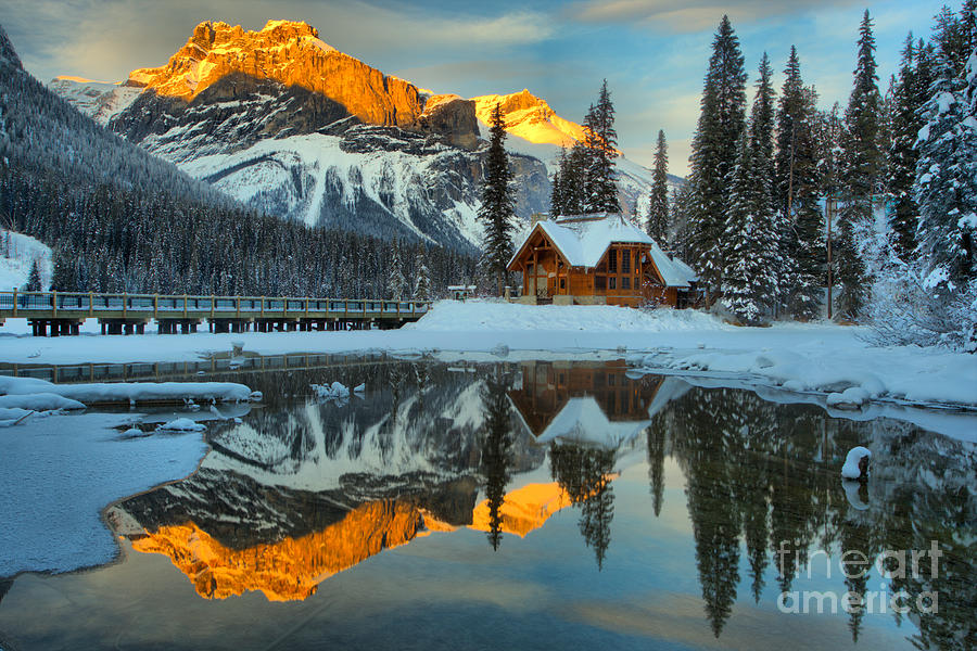 Emerald Lake Winter Sunset Reflections Photograph by Adam Jewell