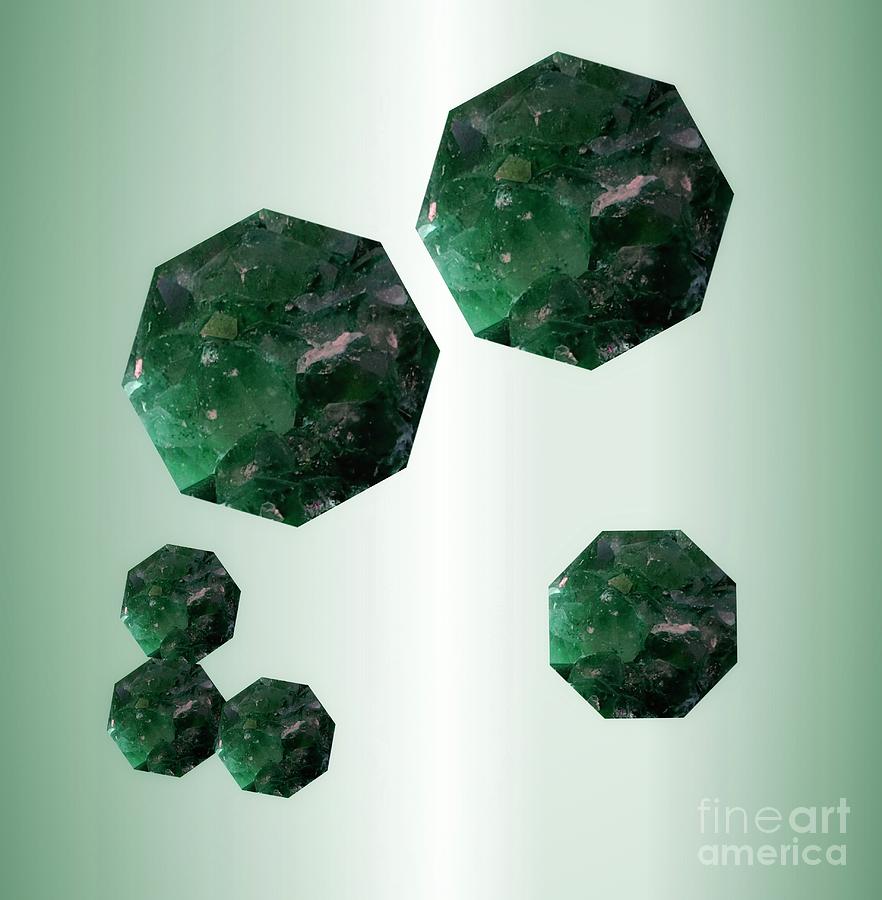Emerald Octagons Mixed Media by Rachel Hannah
