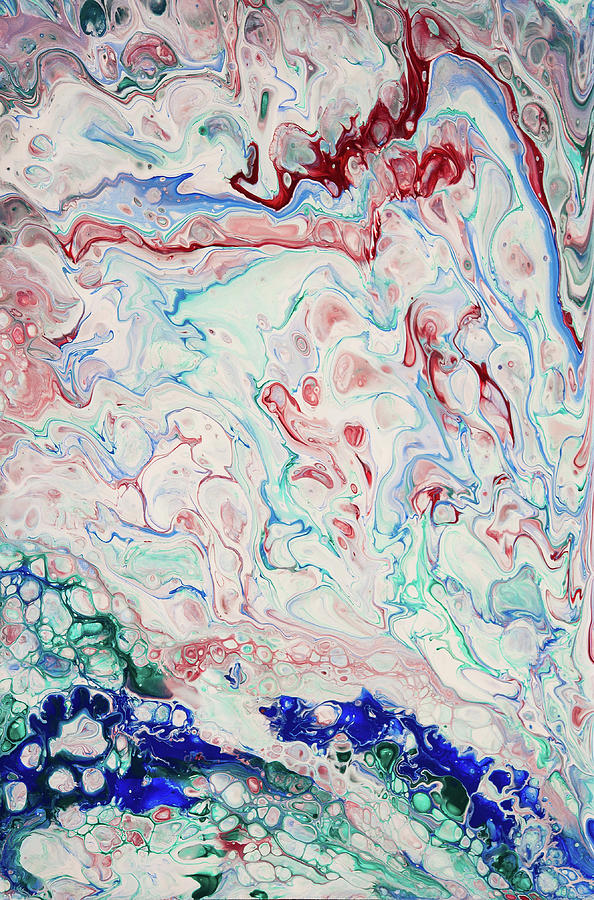 Emerald, Sapphire and Ruby. Abstract Fluid Acrylic Painting. Vertical Painting by Jenny Rainbow