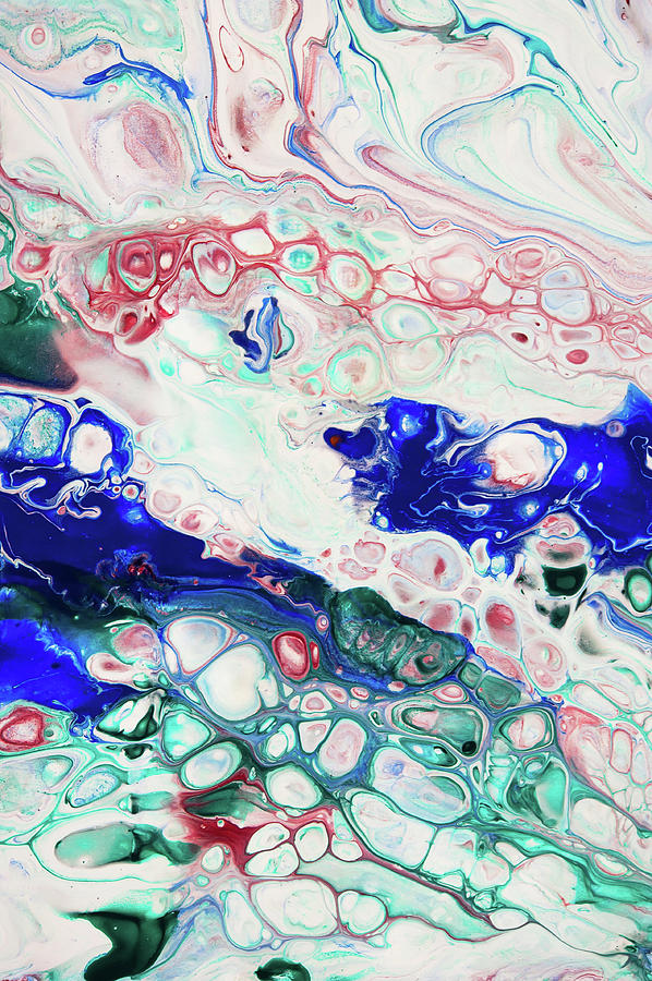 Emerald, Sapphire and Ruby Fragment 1.  Abstract Fluid Acrylic Painting Painting by Jenny Rainbow