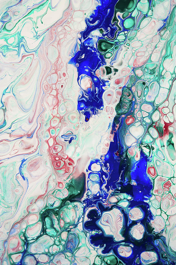 Emerald, Sapphire and Ruby Fragment 3.  Abstract Fluid Acrylic Painting Painting by Jenny Rainbow