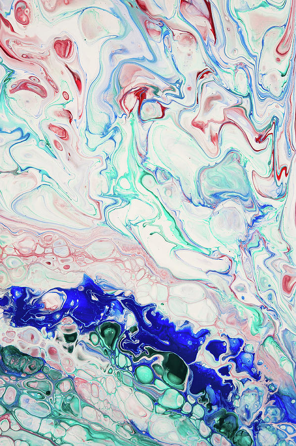 Emerald, Sapphire and Ruby Fragment 5.  Abstract Fluid Acrylic Painting Painting by Jenny Rainbow