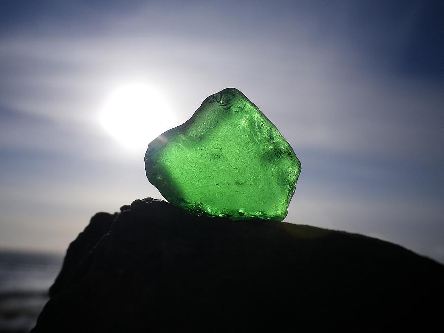 Emerald Sea Glass On Rock Photograph