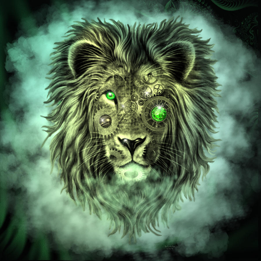 Emerald Steampunk Lion King Digital Art by Artful Oasis