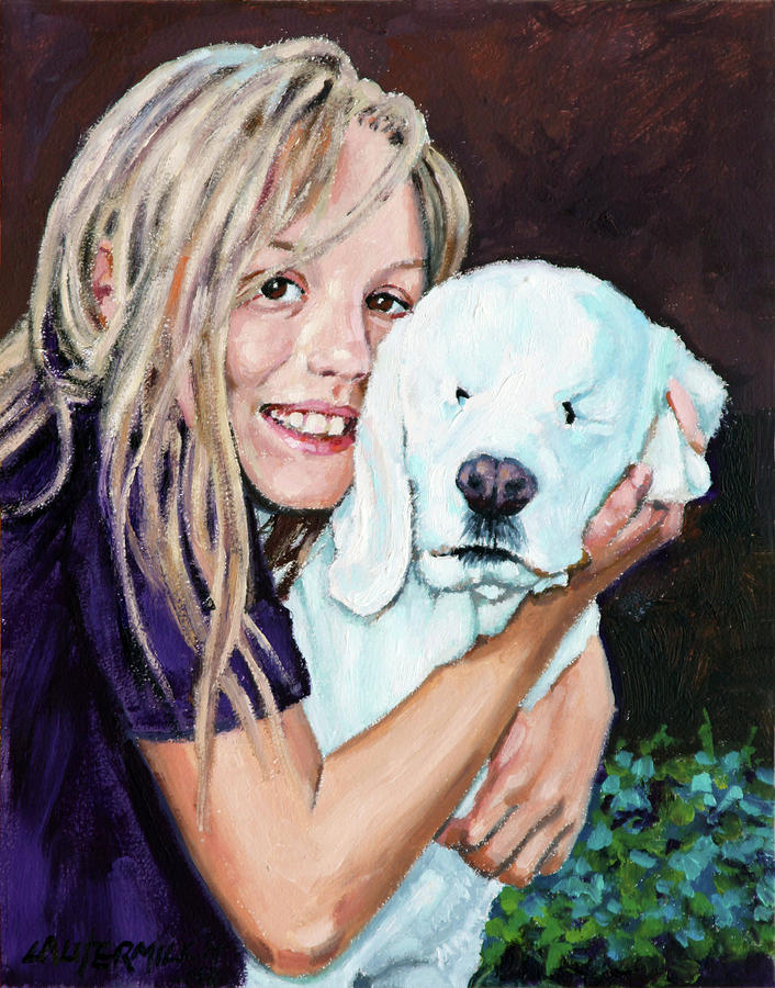 Emily and Her Blind Dog Painting by John Lautermilch