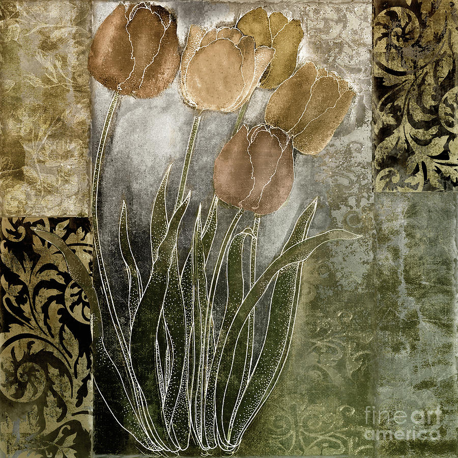 Emily Damask Tulips II Painting by Mindy Sommers