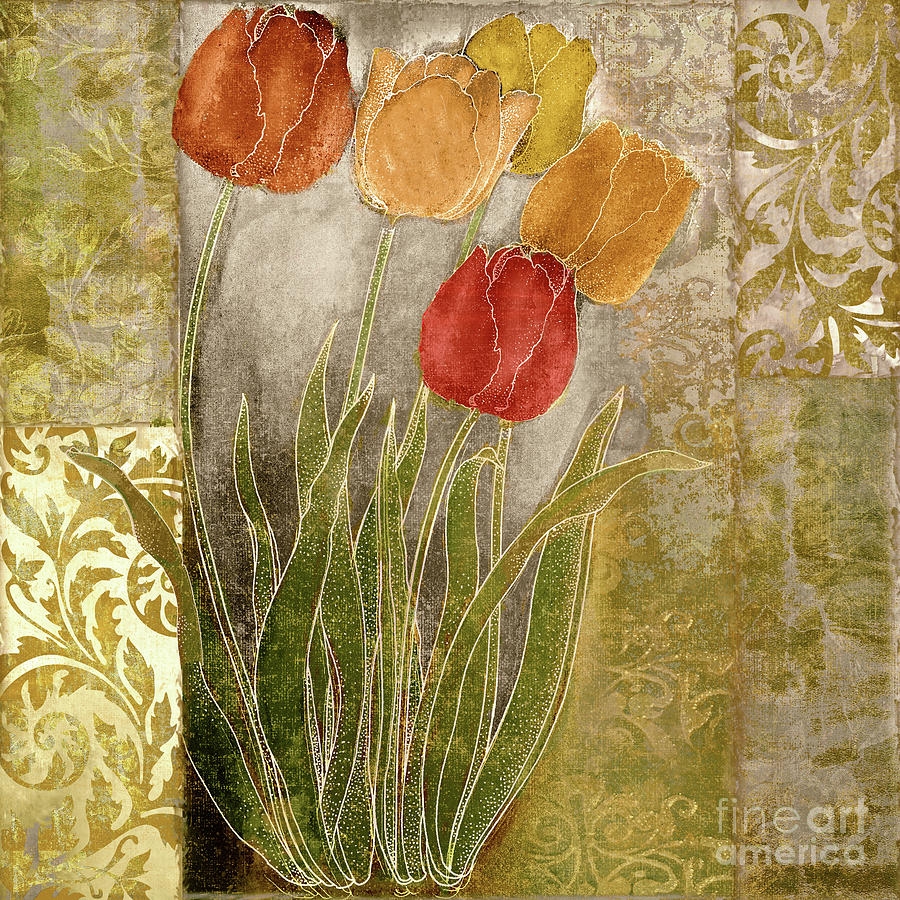 Emily Damask Tulips III Painting by Mindy Sommers