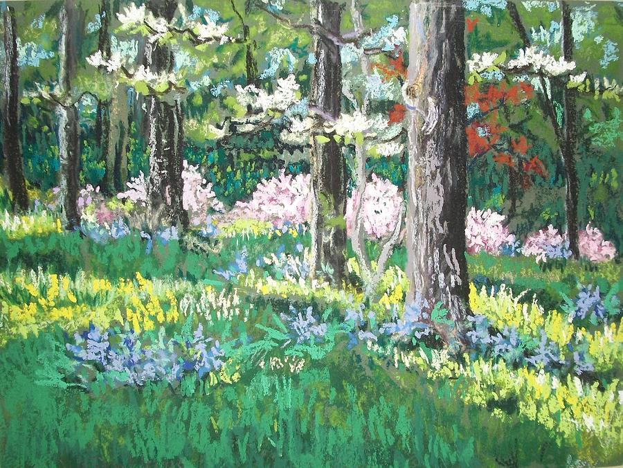 Emilys Azaelia and Bluebonnets Painting by Judith Young
