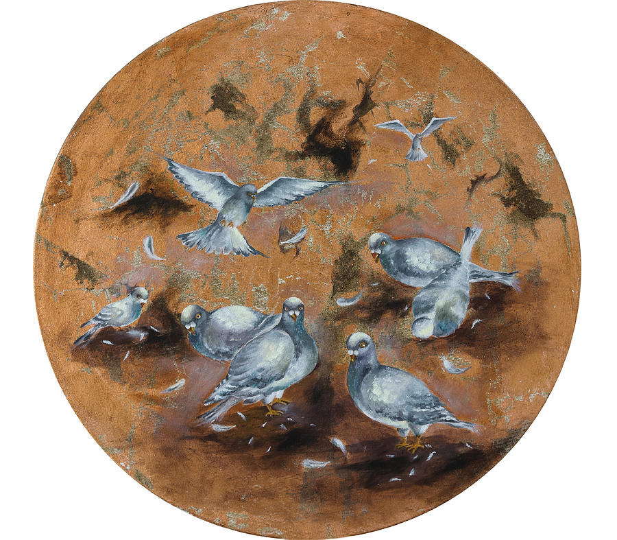 Bird Painting - Eminonu Pigeons by Nurhayat Koseoglu Altun