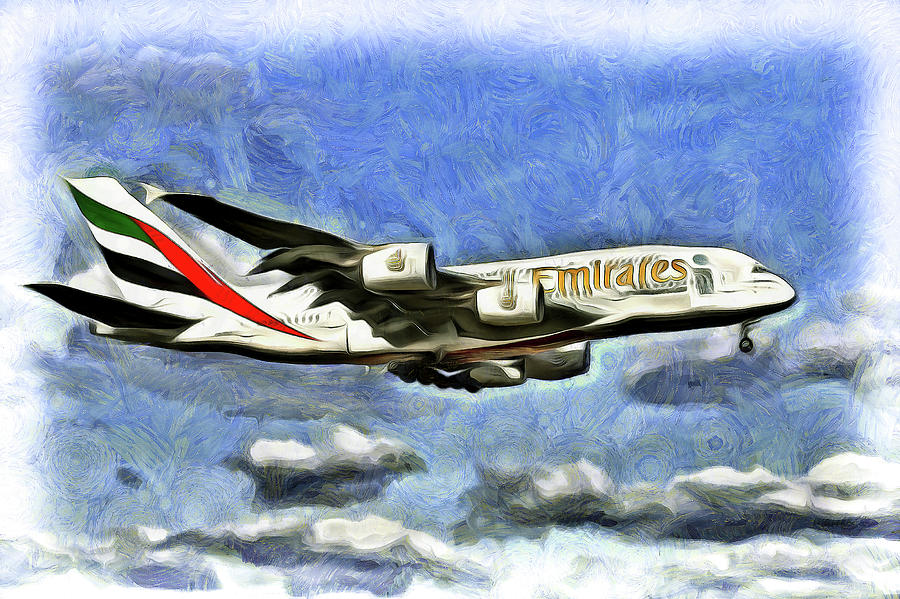 Vincent Van Gogh Mixed Media - Emirates A380 Airbus Van Gogh by David Pyatt
