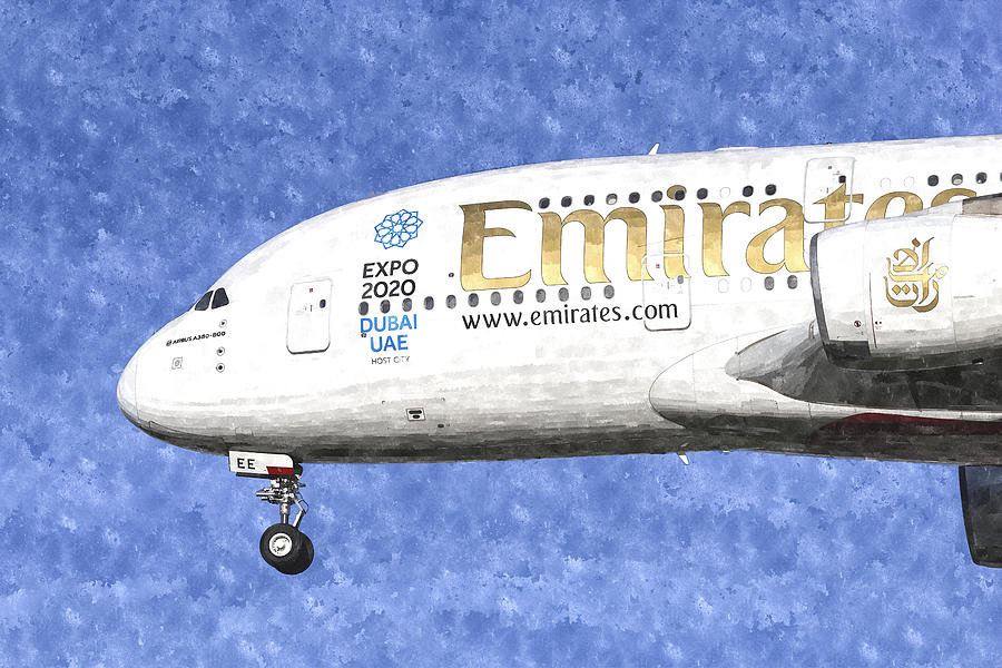 Emirates A380 Airbus Watercolour Photograph by David Pyatt