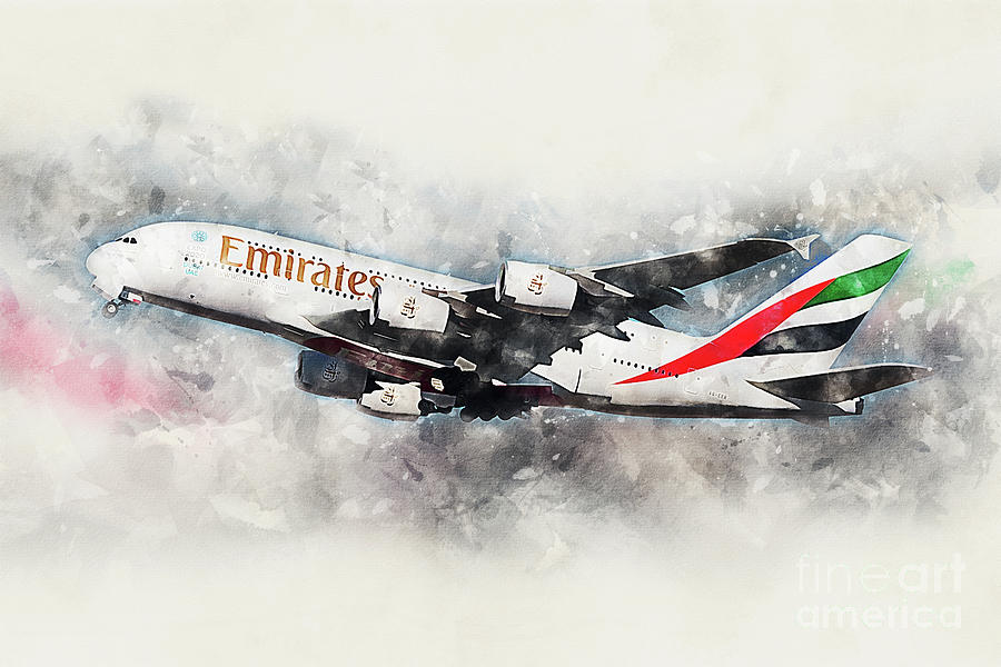 Emirates A380 -Painting Digital Art by Airpower Art