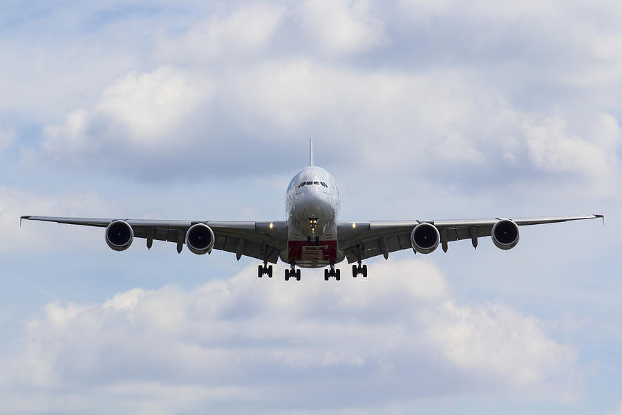 Jet Photograph - Emirates Airbus A380 by David Pyatt