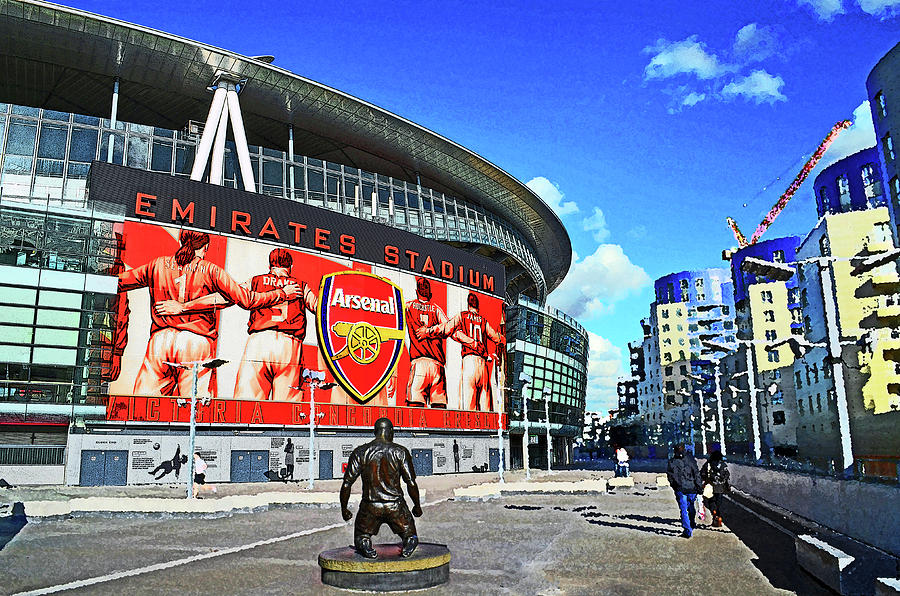 London Mixed Media - Emirates Stadium London with statue of Thierry Henry Home of Arsenal FC by Peter Allen