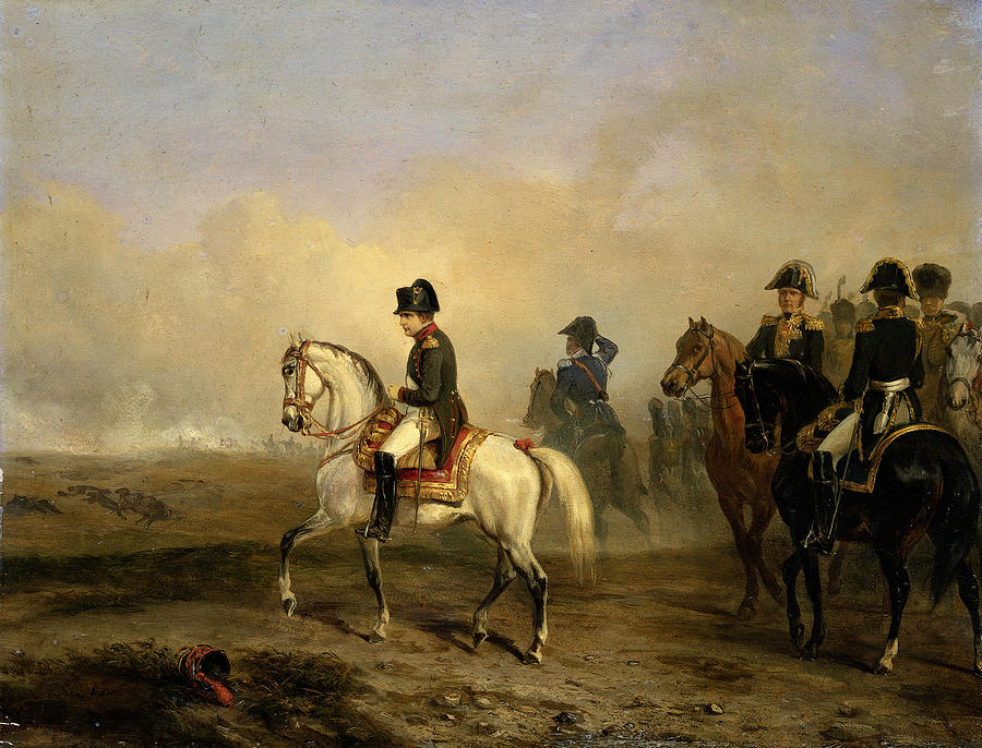 Emperor Napoleon I and his Staff on Horseback Painting by Horace Vernet