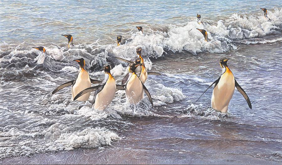 Emperor Penguins Painting by Alan M Hunt