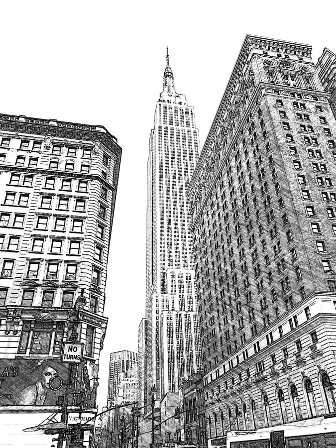 Empire State Building B/W Digital Art by CAC Graphics