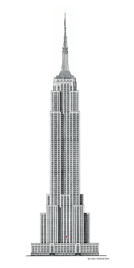 Architecture Mixed Media - Limited Edition Empire State Building with Flag - Black and White by Gene Nelson