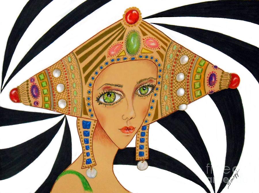 Empress Exotica -- Whimsical Exotic Woman Drawing by Jayne Somogy