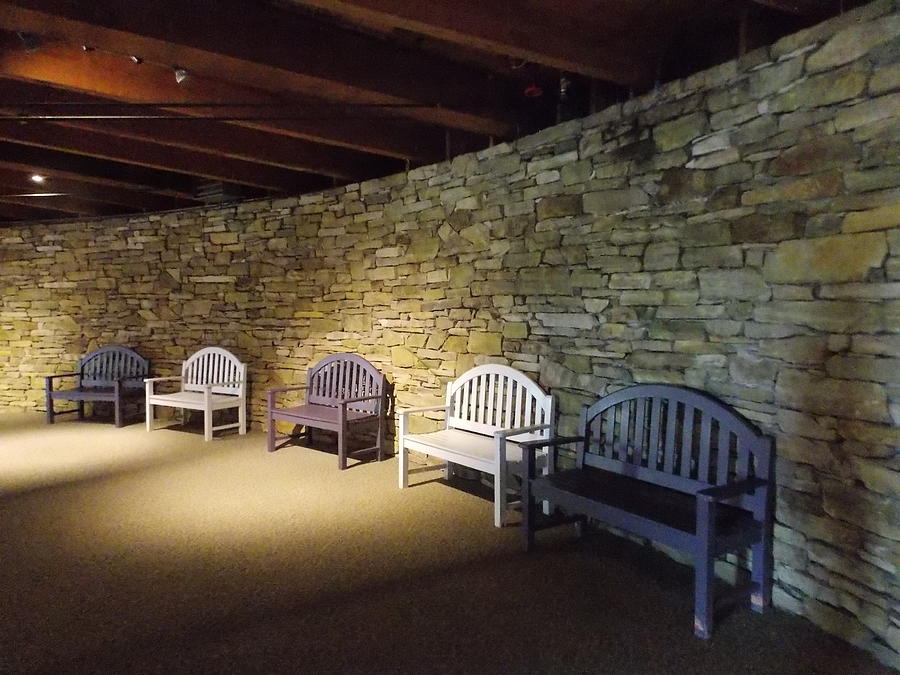 Empty Benches Along a Curved Stone Wall Photograph by Catherine Gagne