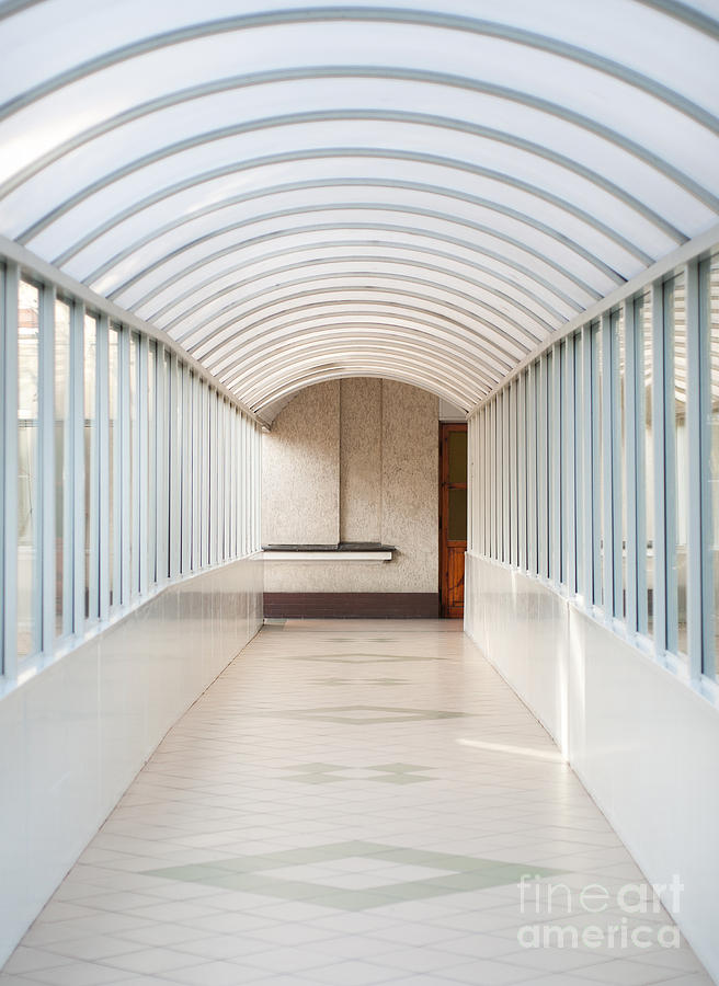 Empty Hospital Corridor With Curved Ceiling