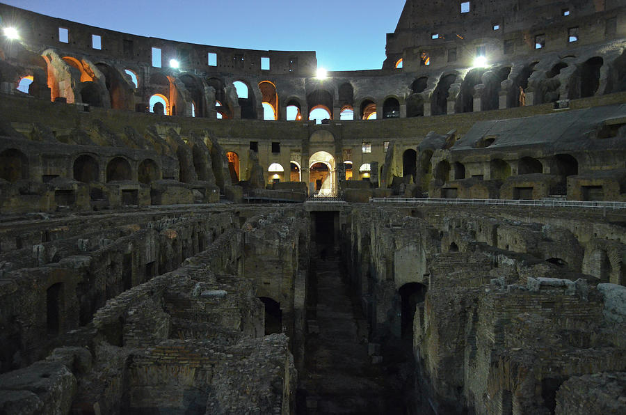 Empty Roman Colosseum Interior and Underground at Night Photograph by Shawn OBrien