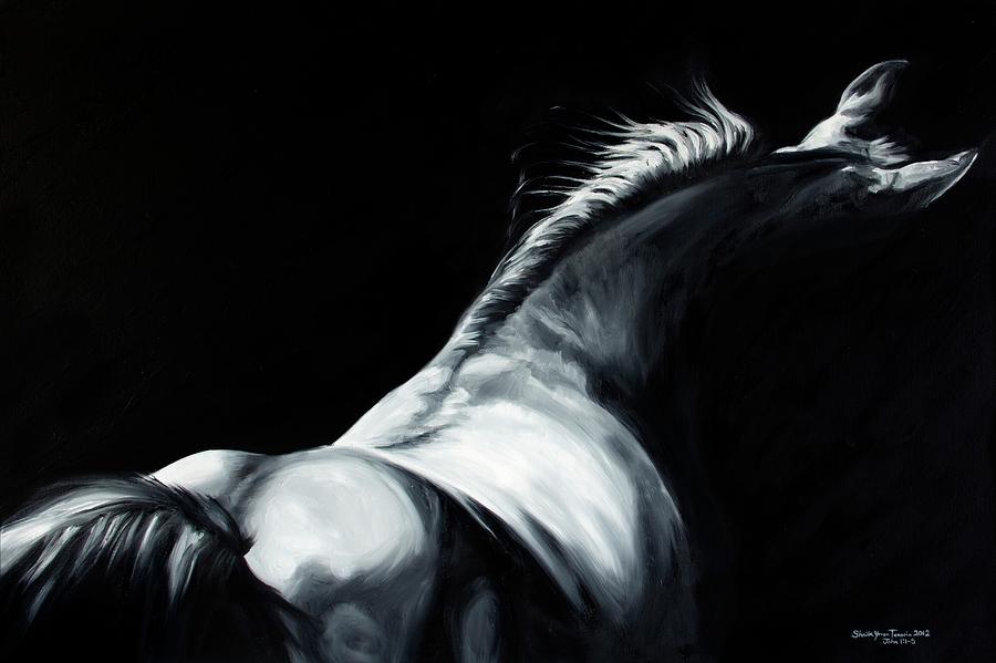 Black And White Horse Painting - En Arche by Shaila Yovan Tenorio