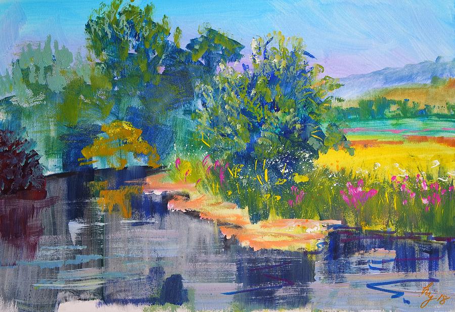 En plein air River Exe painting Mixed Media by Mike Jory