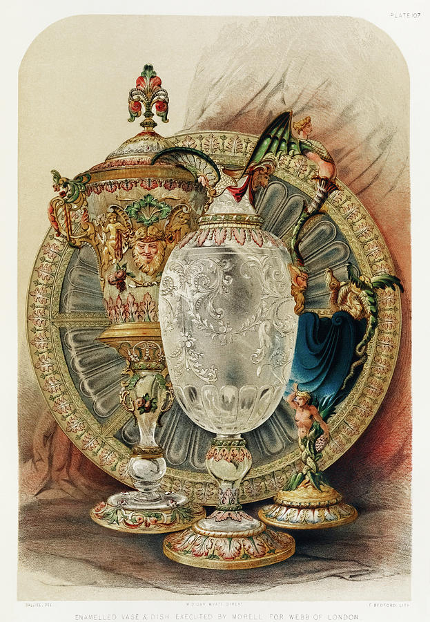Enamelled vase and dish from the Industrial arts of the Nineteenth Century Painting by Vincent Monozlay