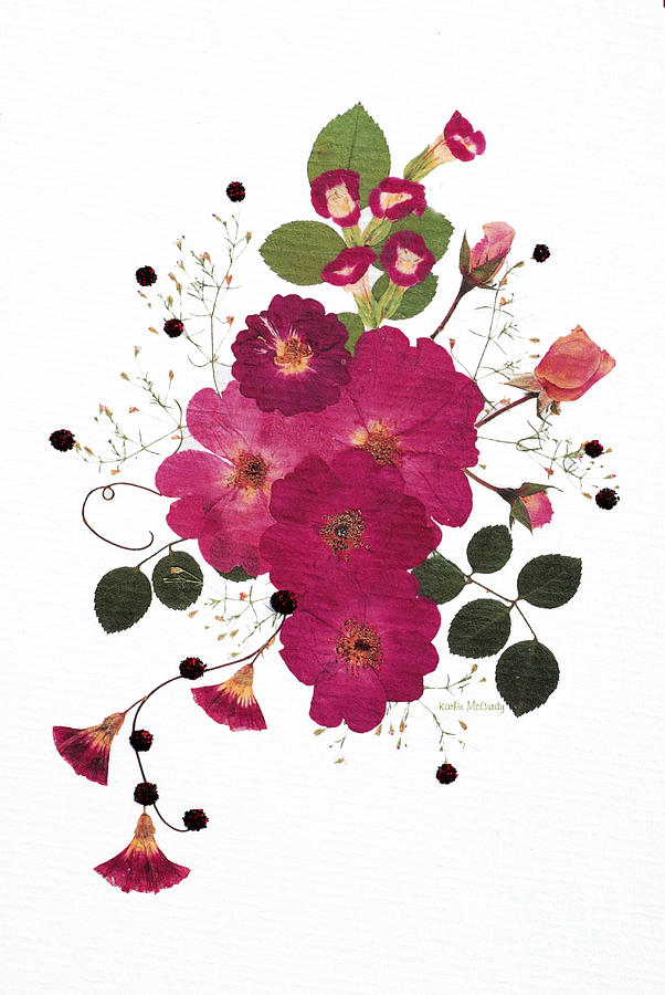 Enchanted Garden Pressed Flower Roses Mixed Media by Kathie McCurdy