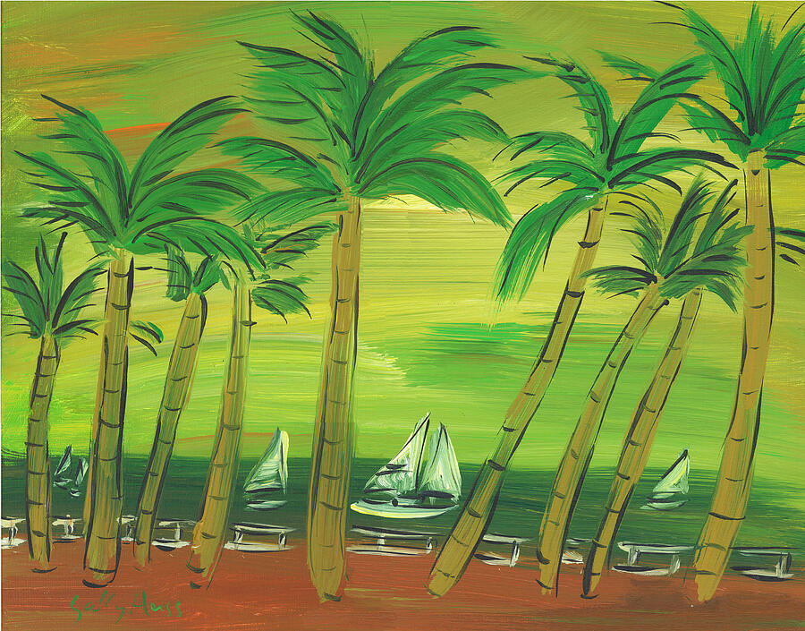 Sunset Painting - Enchanted Palms by Sally Huss