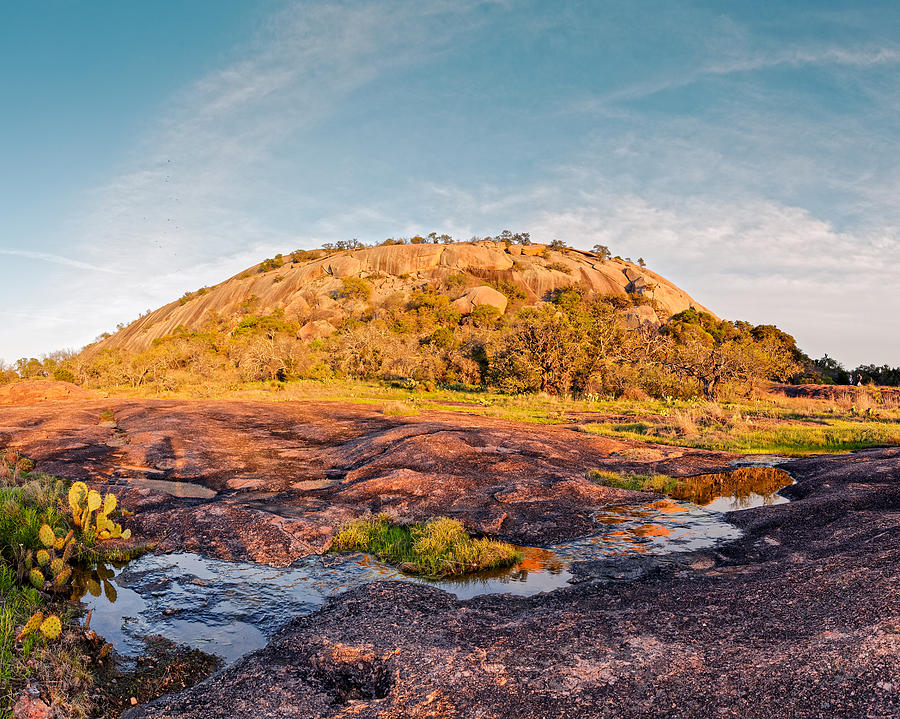 Enchanted Rock Bathed in Golden Hour Sunset Light - Fredericksburg Texas Hill Country Photograph by Silvio Ligutti