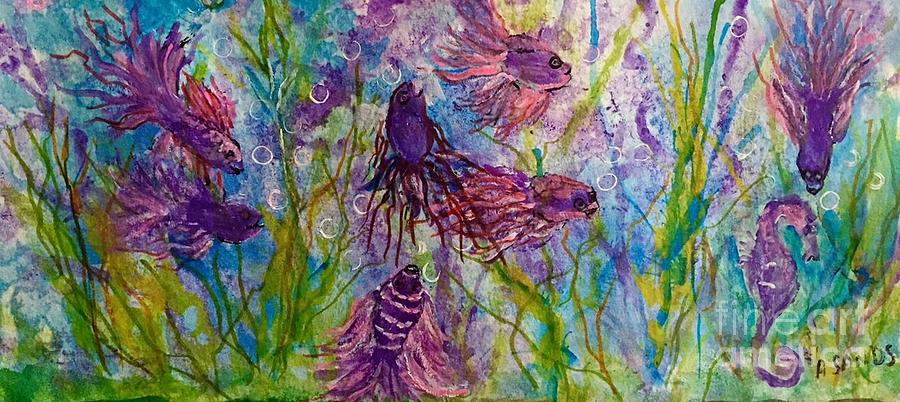Fish Painting - Enchanted sealife party by Anne Sands