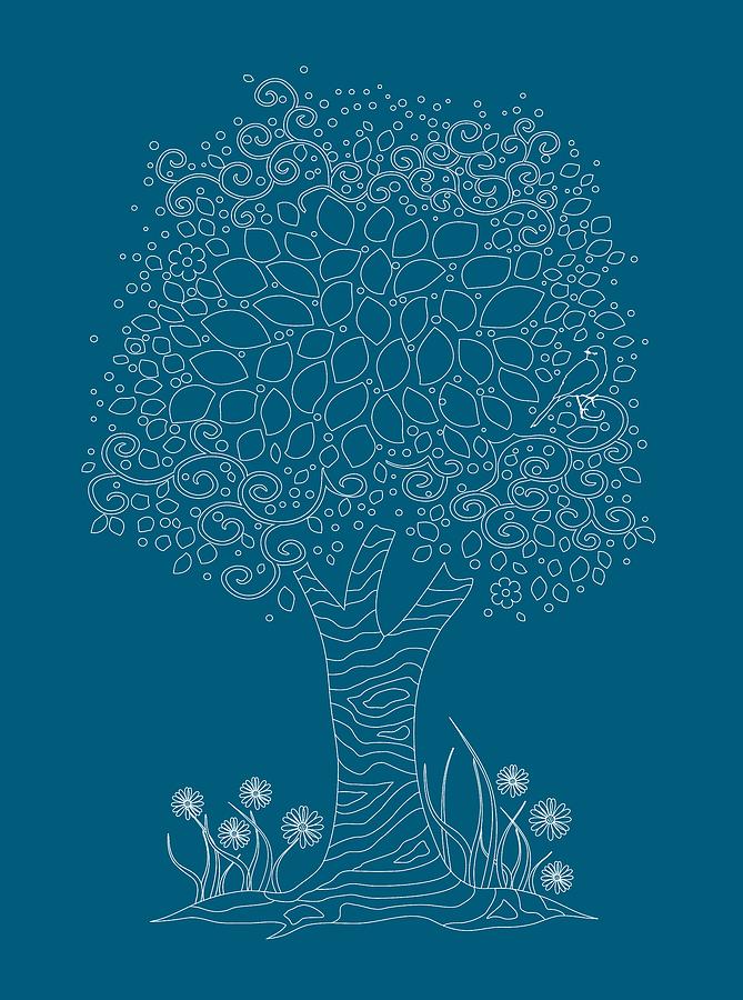 Enchanted Tree Line Art Digital Art by Serena King